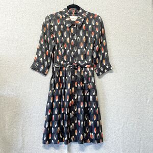 Corporate Core Olive and Orange Midi Silk Women's Dress Geometric Pattern